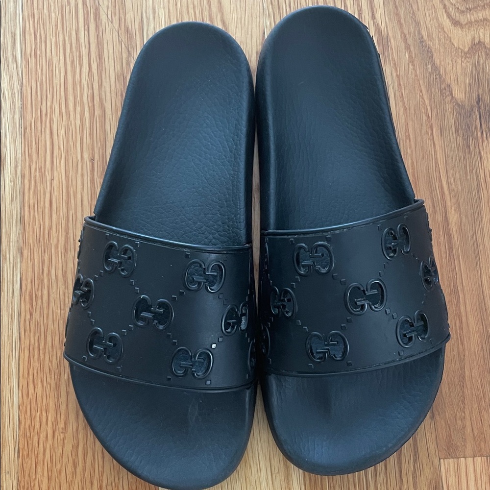 Gucci Embossed Black Slides